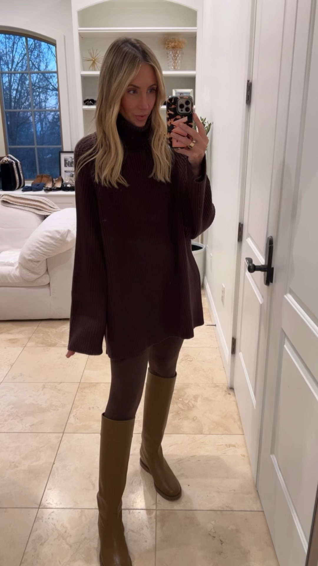 Love this affordable longline sweater. It is the perfect espresso color. It comes in so many other colors as well  