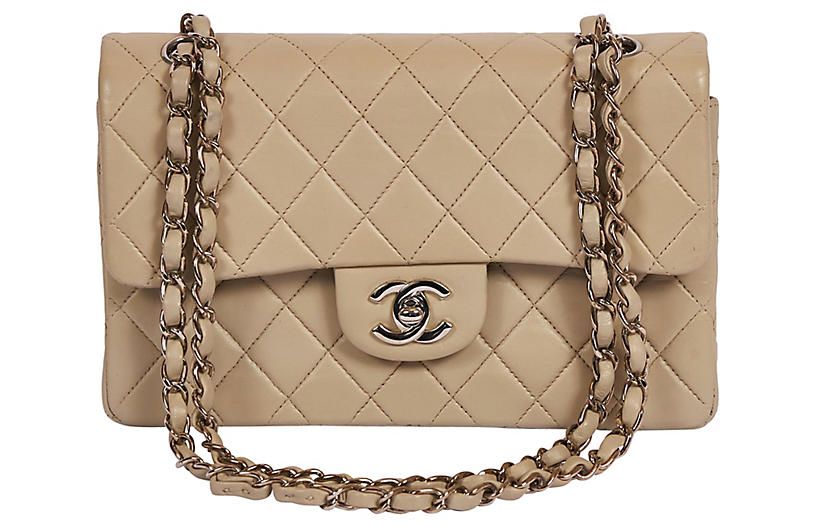 Chanel Grey/cream 9" Double Flap Silver - Vintage Lux | One Kings Lane