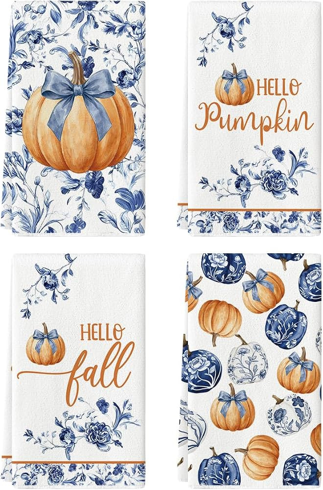 Artoid Mode Flowers Pumpkin Fall Kitchen Towels Set of 4 18x26 Inch | Amazon (US)