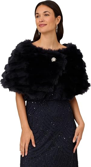 Adrianna Papell Women's Faux Fur Brooch Coverup | Amazon (US)