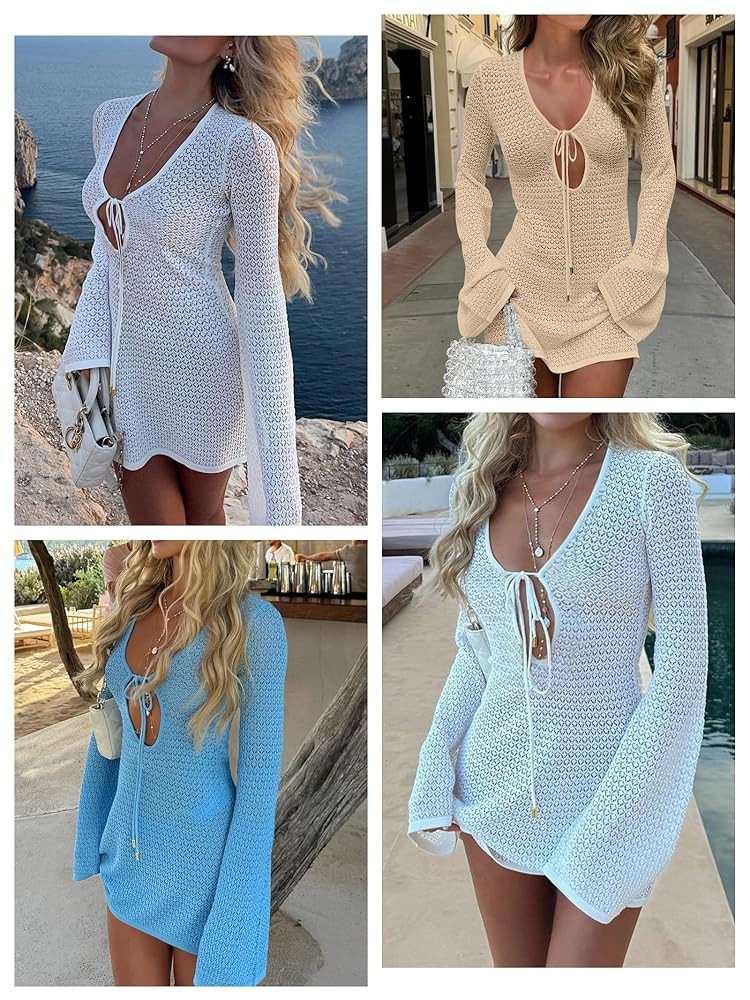 ANRABESS Beach Cover Ups for Women Crochet Swimsuit Bathing Suit Swimwear Bikini Mesh Knit Dress ... | Amazon (US)