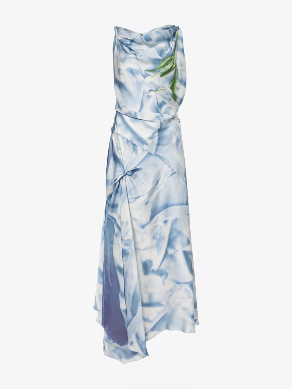 Asymmetric sleeveless satin midi dress | Selfridges