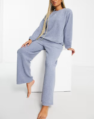 ASOS DESIGN lounge teddy borg sweat & pants set in dusky blue | ASOS (Global)