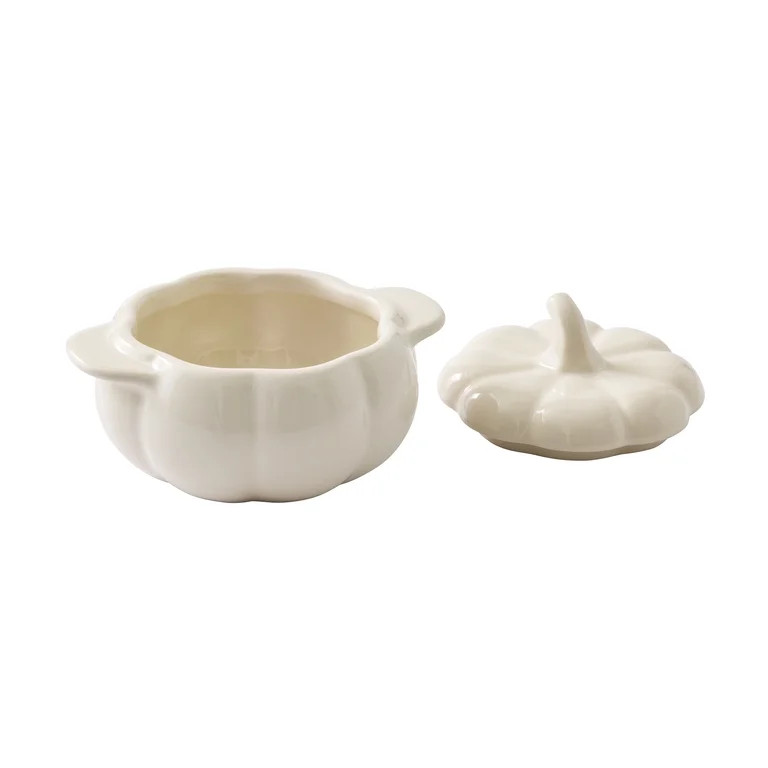 Better Homes & Gardens 8 oz Cream Figural Pumpkin Stoneware Cocotte with Lid, Set of 3 | Walmart (US)