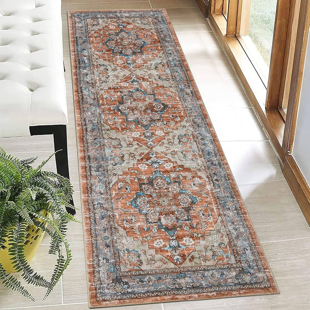 Bsmathom Boho Non Slip Hallway Runner Rug Faux Wool Soft Fuzzy Washable Low-Pile Carpet , Non-She... | Amazon (US)