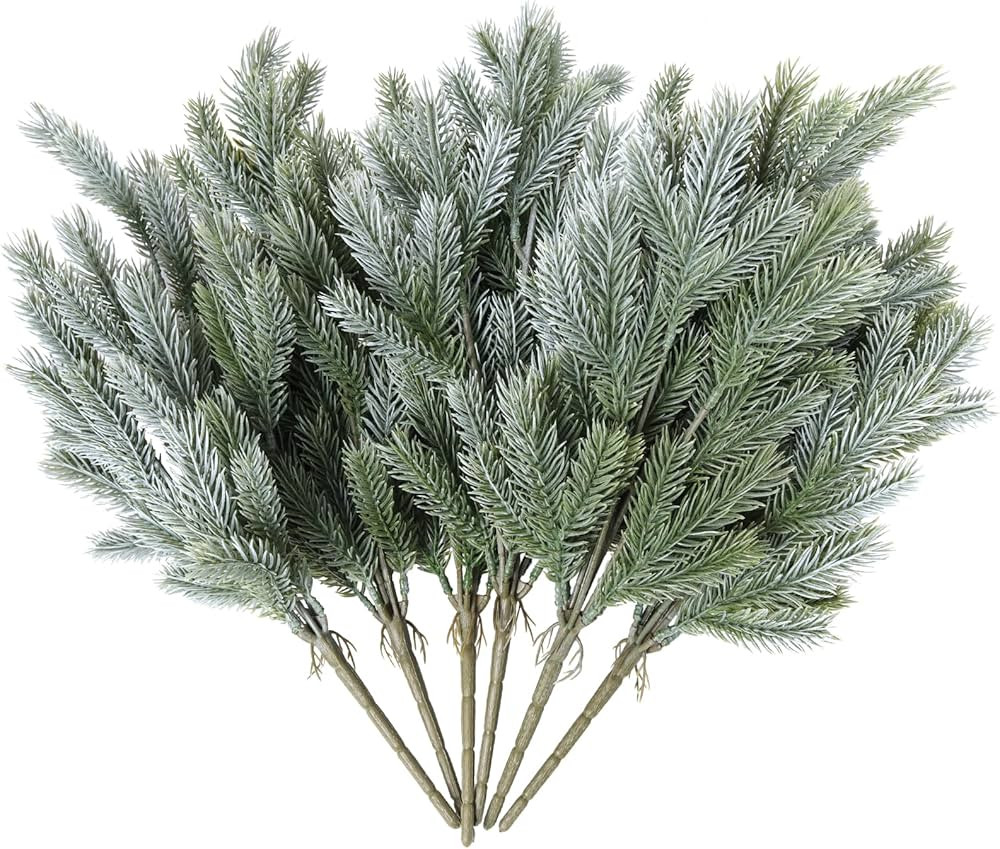 6Pcs Artificial Pine Needle Branches 16.5In-Christmas Fake Greenery Pine Leaves Sprigs Faux Cedar... | Amazon (US)