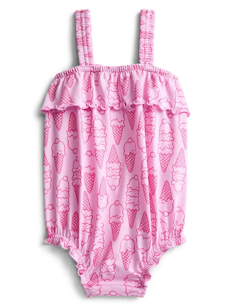 Wonder Nation Baby Girls' Ruffle Print Tank Romper, Sizes 0M-24M | Walmart (US)