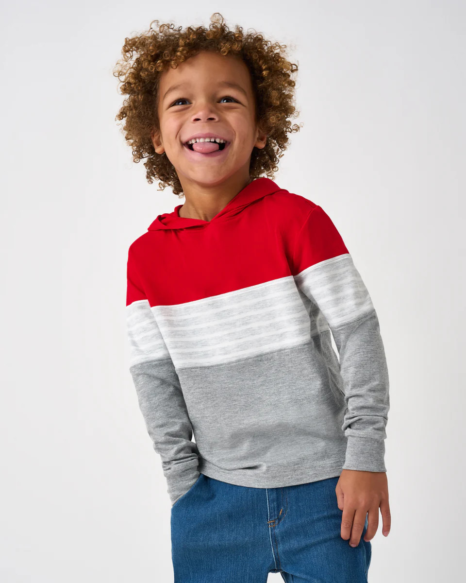 Candy Red Colorblock Hooded Tee | Little Sleepies
