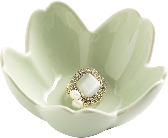 Flower Ring Holder Dish, Ceramic Jewelry Tray Dish, Small Trinket Dish, Jewelry Plate Bowl, Cute ... | Amazon (US)