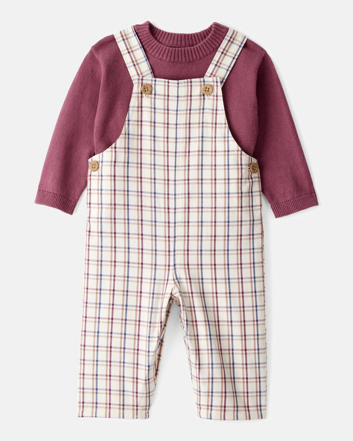 Baby Boy 2-Piece Plaid Overall Set - Maroon/Ivory | Carter's Inc
