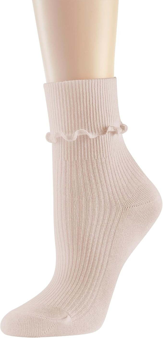 DOOVID Womens Socks Cute Ruffle Socks Cotton Turn-Cuff Frilly Crew Socks Slouch Casual Socks for ... | Amazon (US)