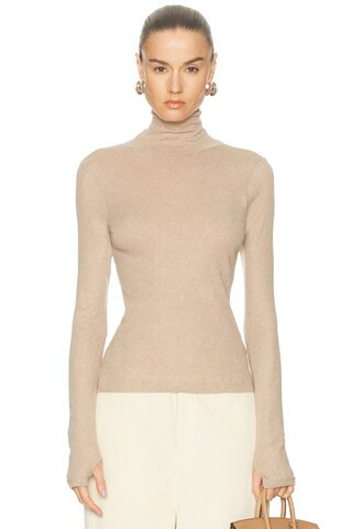 Enza Costa Cashmere Jersey New Classic Turtleneck Sweater in Brown | FWRD 