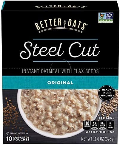 Better Oats Steel Cut Instant Oatmeal with Flax Seeds, Original, 11.6 Ounce (Pack of 6) | Amazon (US)