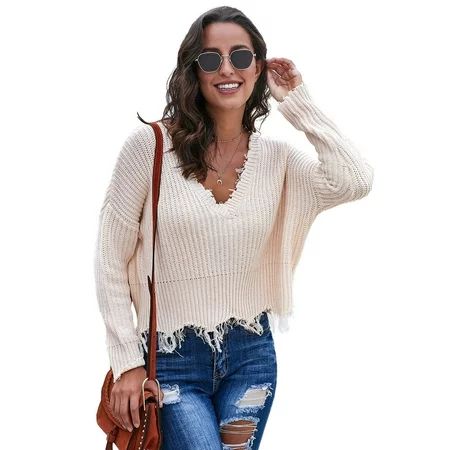 Women White Tainted Love Cotton Distressed Sweater | Walmart (US)
