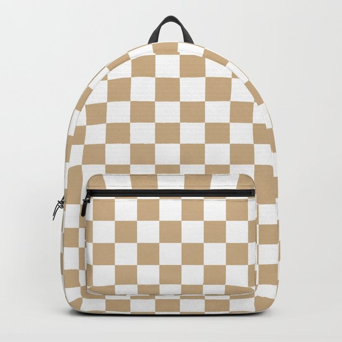 White and Tan Brown Checkerboard Backpack by ColorfulPatterns | Society6