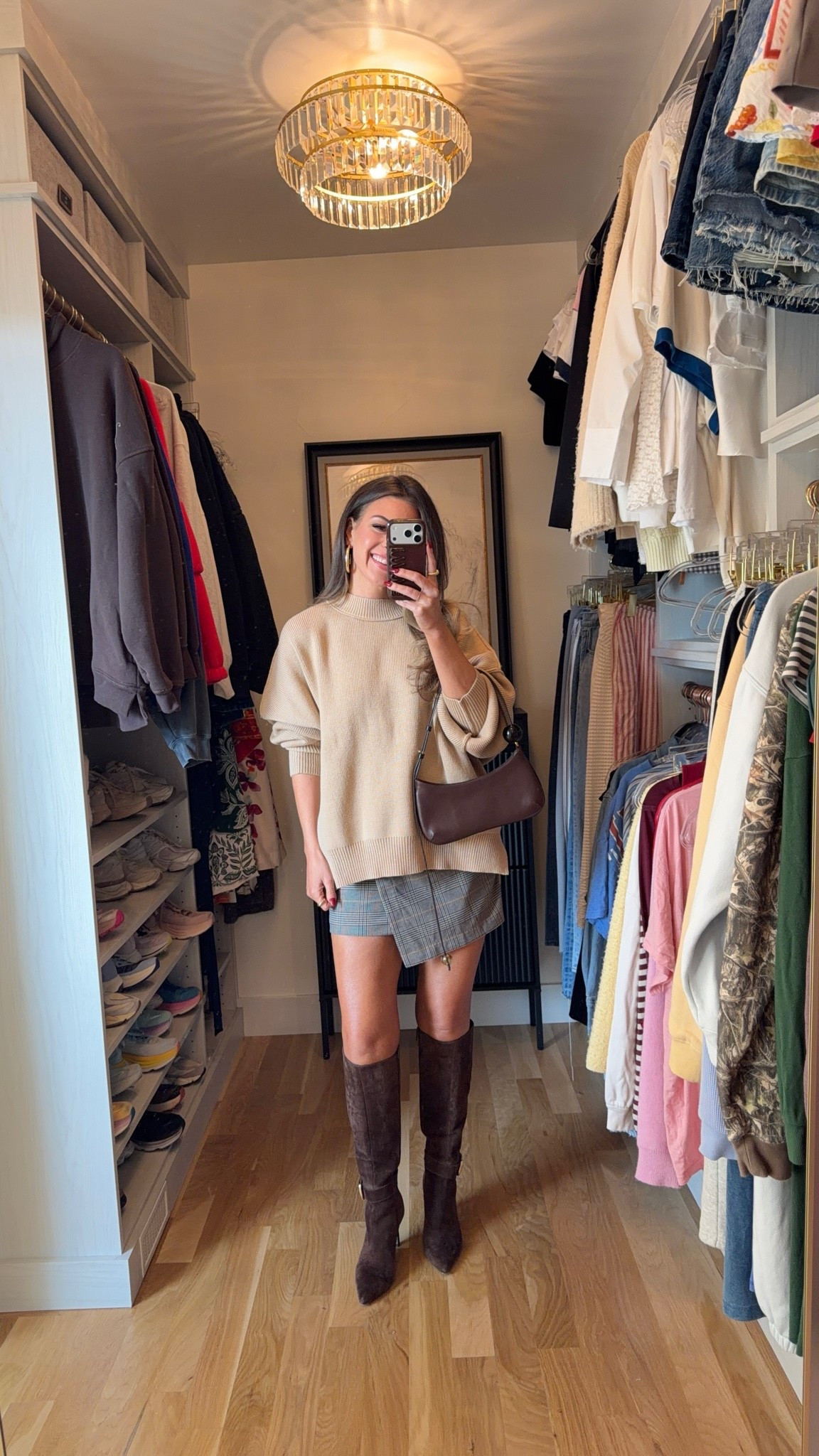 old navy mini wrap skirt for $28 with online discount styled with beige oversized mock-neck sweater and brown suede knee-high boots 🫶🏻

Sizing: i'm 5'4" and typically wear a small/2
xs petite skirt  

vici: emerson35
Revolve code: tulip

Fall transitional, Fall event, Workwear, wrap skirt, Chunky sweater, Mesh top, oversized sweatshirt, faux fur jacket, black boots, suede boots, leather boots, brown boots