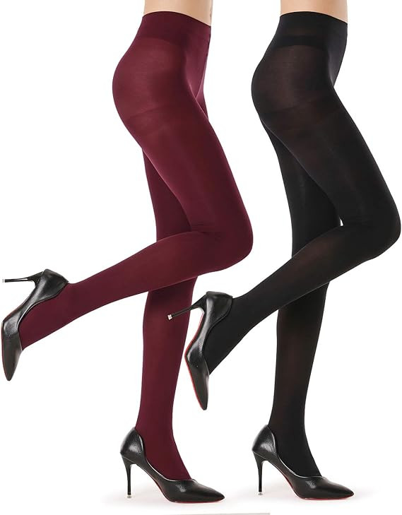 2 Pairs Opaque Tights for Women - 40D/70D Microfiber Control Top Pantyhose | Amazon (US)