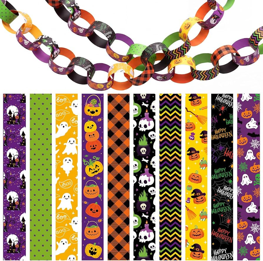 Halloween Paper Chains, 500 Pre Cut Strips, Assorted Designs | Amazon (US)