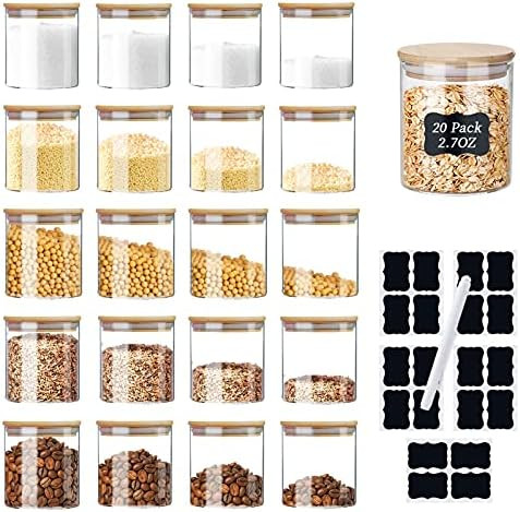 Spice Jars, XSIUYU 2.7 OZ Glass Storage Jars with Bamboo Airtight Lids, Labels and Pen, Dishwashe... | Amazon (US)