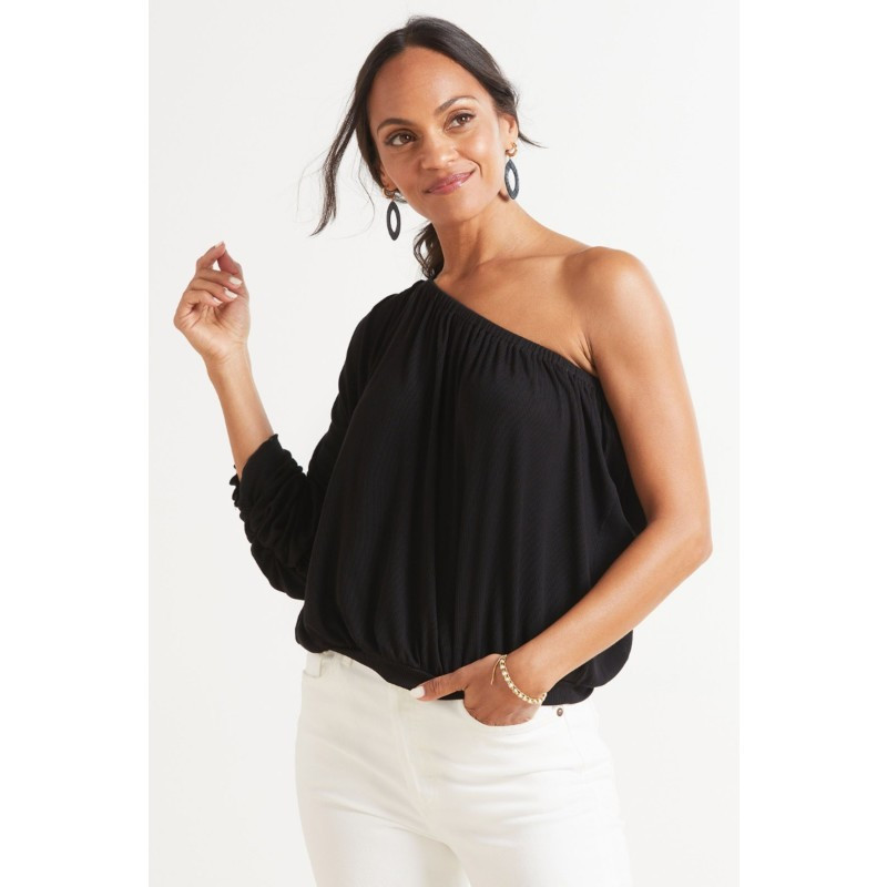 LNA Ashra Ribbed One Shoulder Top | EVEREVE | Evereve