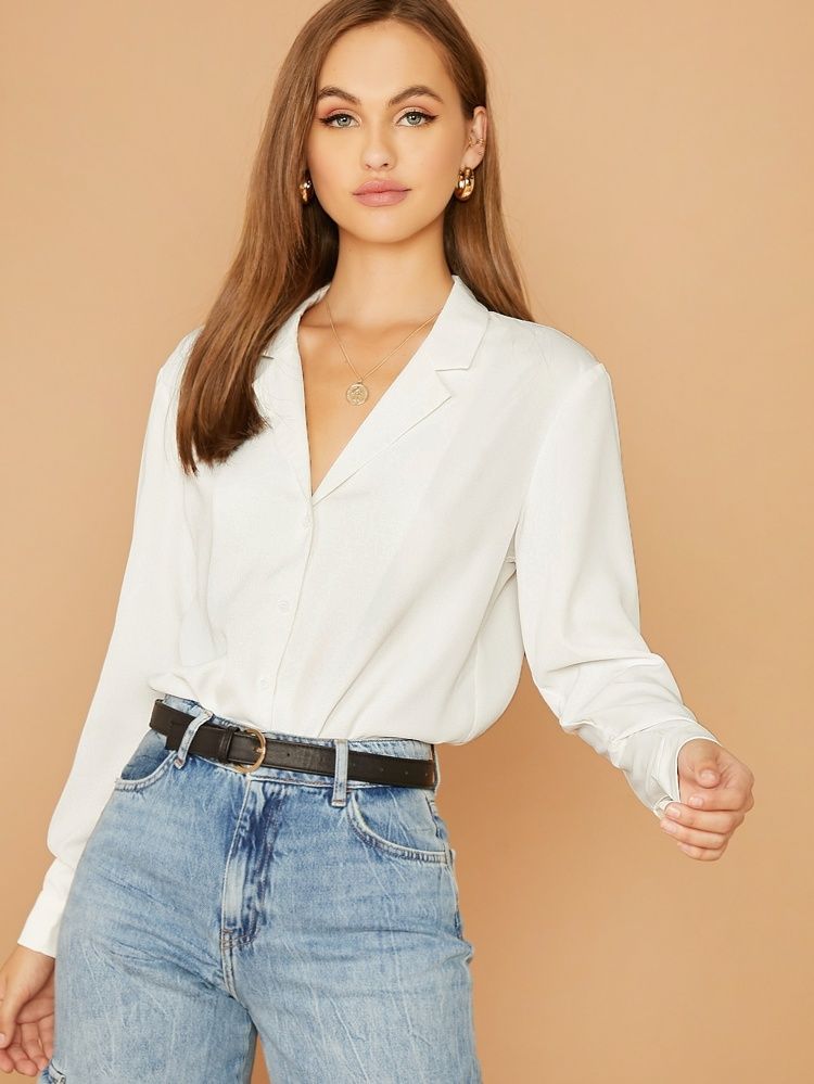Solid Notched Collar Shirt | SHEIN