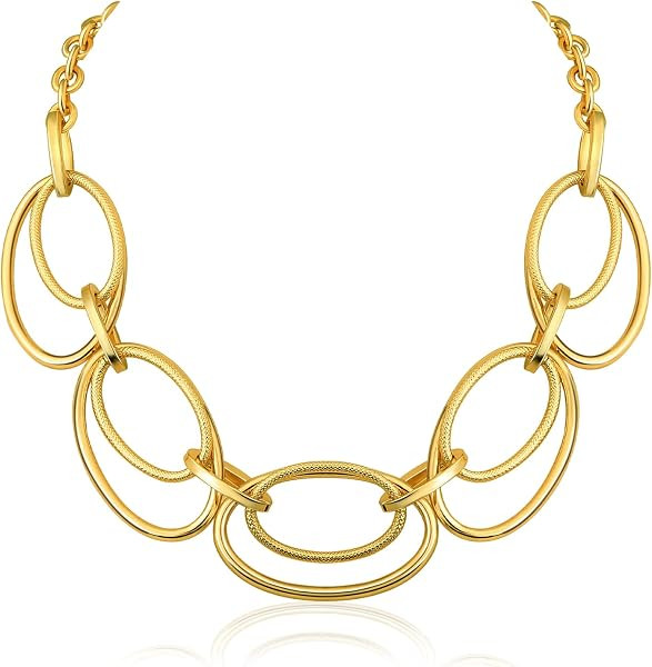 Gold Chunky Necklace for Women: Double Oval Link Statement Choker Necklace | Amazon (US)