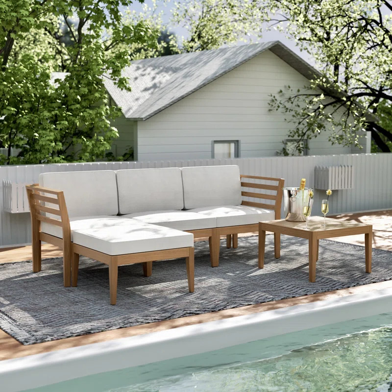 werph 5 Pieces Outdoor Modular Patio Conversation Furniture Sets with Cushions and Acacia Wood Co... | Wayfair North America