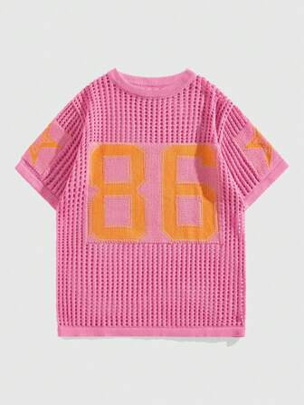 ROMWE Street Life Heren Nummer Patroon Holle-Uit Gebreide Top, School | SHEIN