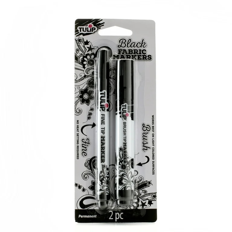 Tulip Fabric Markers 2 Piece, Black, Fine Tip and Brush Tip Permanent | Walmart (US)
