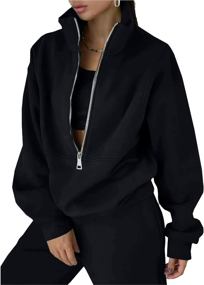 Kissonic Womens Fleece 2 Piece Outfits Sweatsuit Half Zip Pullover Sweatshirt Joggers Pants Track... | Amazon (US)