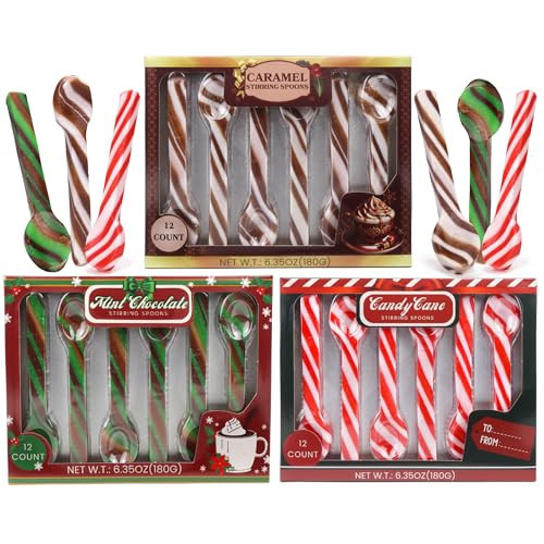 Christmas Candy Spoons Assortment, Peppermint, Caramel, and Mint Chocolate Flavored Stirrers, Hot Cocoa Bar Essentials, 36 Total Pieces (Set of 3) | Amazon (US)