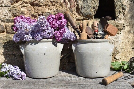 7 1/4" Antique French Grey Stoneware Confit Pot, Grey Stoneware Crock, Rustic Stoneware Pot for U... | Etsy (US)