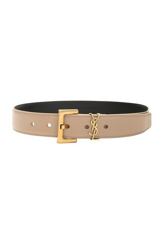 Saint Laurent Monogramme Belt in Dark Beige - Beige. Size 80 (also in 65, 70, 85). | FWRD 