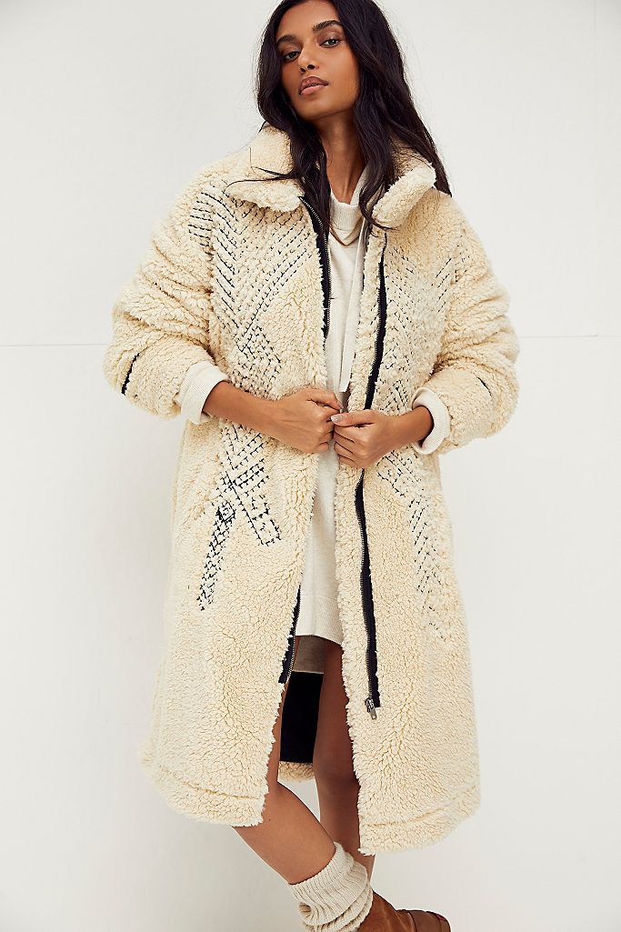 Avery Embroidered Teddy Coat | Free People (Global - UK&FR Excluded)