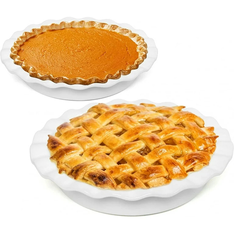 Ceramic Deep Dish Pie Pans for Baking 9 hes Round Pie Dish White Pie Plate with Ruffled Edge for ... | Walmart (US)