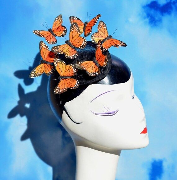 The Monarch: Orange Feather Butterfly Fascinator Hat - Inspired by Effie Trinket and Alexander Mcque | Etsy (US)