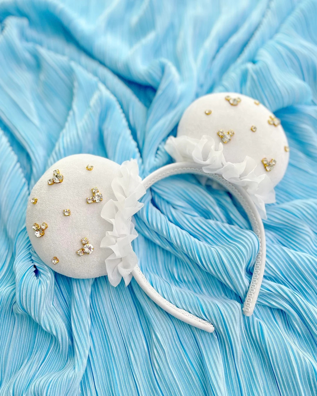 White Velvet Rhinestone Mouse Ears | Etsy (US)