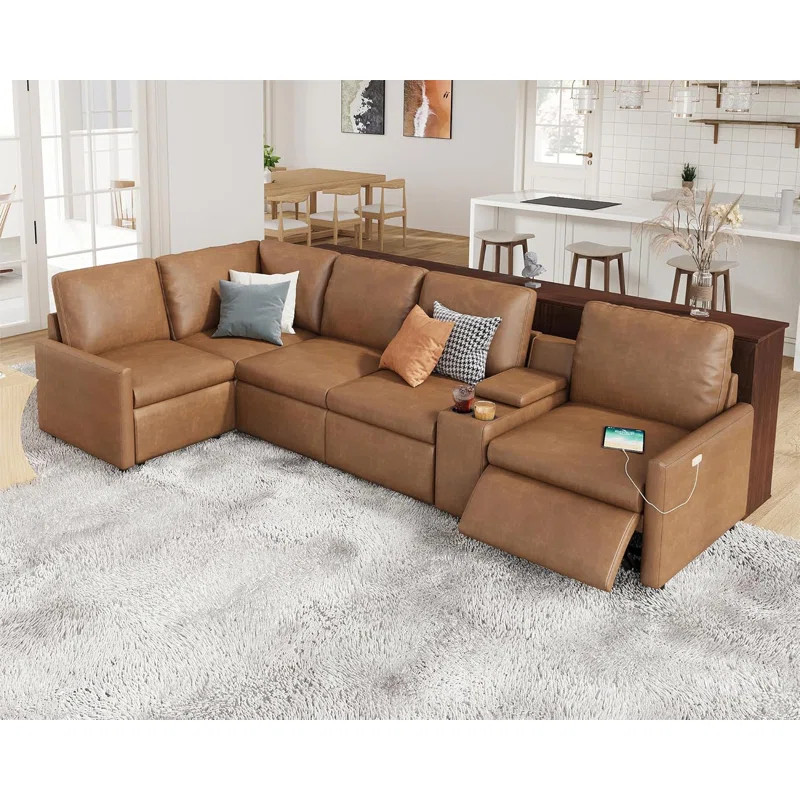 Power Recliner, Reclining Sectional Sofa With Console& Single Right Recliner, Leather Modular Sof... | Wayfair North America
