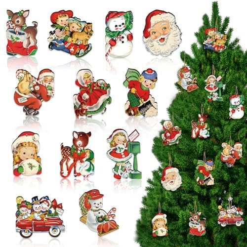 36pcs Vintage Christmas Ornaments for Tree Decorations – Wooden Retro Ornaments Cutouts with Girl, Snowman, Reindeer Christmas Decor for Xmas Tree, Home, Office | Amazon (US)