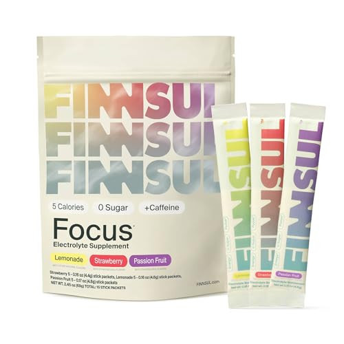 FINNSUL Focus + Caffeine Electrolyte Drink Mix Cognizin, Magnesium, Biotin, Vitamin B for Energy, Hydration & Mental Clarity — Sugar Free, Low Calorie (15 Packets), Variety Pack | Amazon (US)