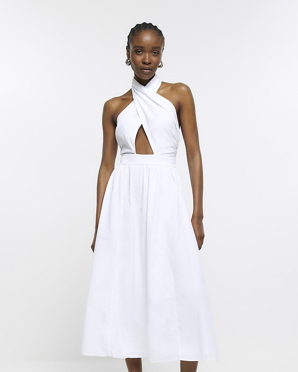 White linen halter neck midi dress | River Island (UK & IE)