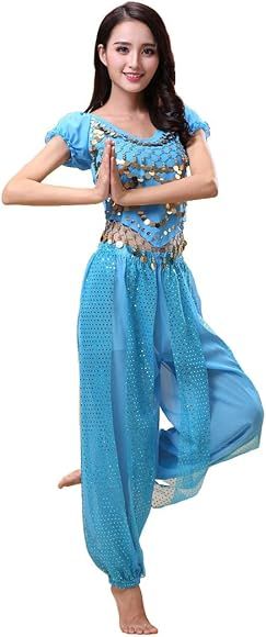 Grouptap Bollywood indian bharatanatyam belly dance 2-piece fancy dress red/blue/yellow costume o... | Amazon (UK)
