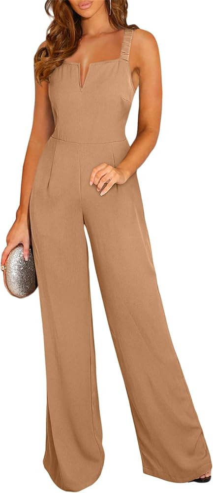 BLENCOT Sleeveless Jumpsuits For Women Dressy Casual V Neck Wide Leg Long Pants Slip Rompers Summ... | Amazon (US)