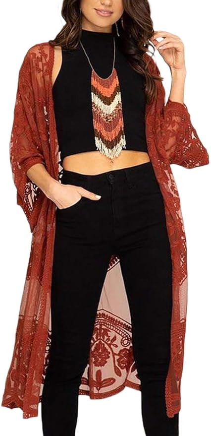 Bsubseach Women Sexy Open Front Beach Cover Up See Through Kimono Cardigan | Amazon (US)