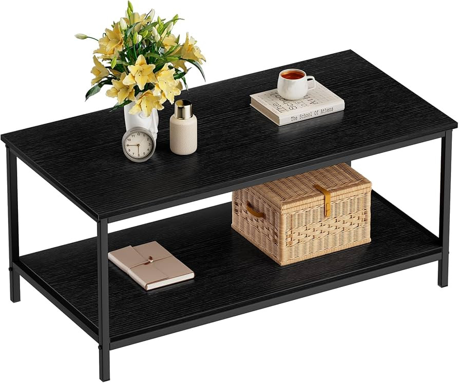 SAYGOER Black Coffee Table for Living Room Modern Rectangle 2-Tier Coffee Tables with Storage Ind... | Amazon (US)