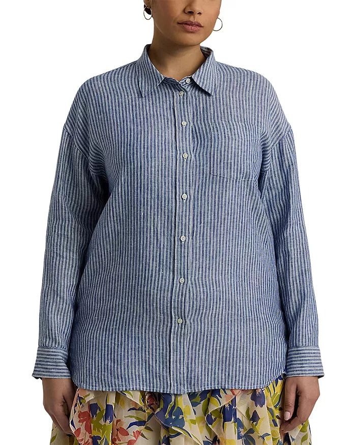 Plus Size Relaxed Fit Pinstripe Linen Shirt | Bloomingdale's (US)