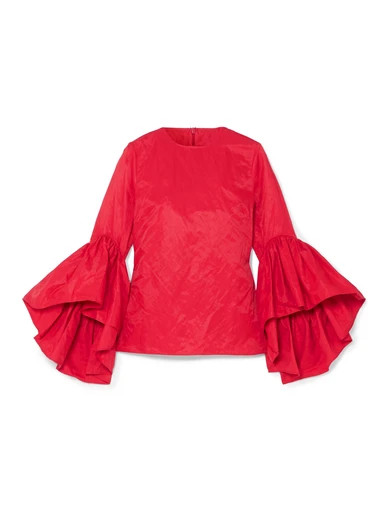 Marques' Almeida - Ruffled Crinkled-taffeta Top - Red | NET-A-PORTER (US)