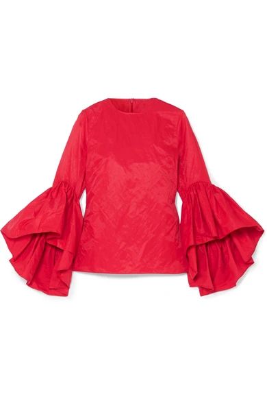 Marques' Almeida - Ruffled Crinkled-taffeta Top - Red | NET-A-PORTER (US)