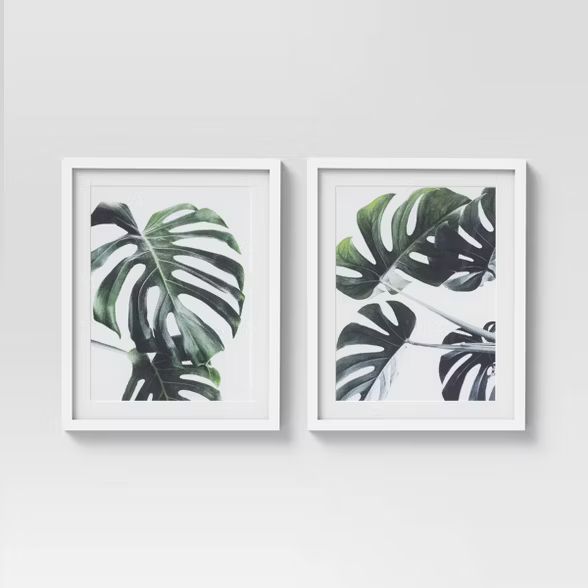 (Set of 2) 16" x 20" Tropical Leaves Framed Wall Art White/Green - Project 62™ | Target