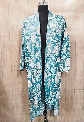 Indian Cotton Duster Kimono Green Floral Up Down Men Women Party Kimono Robes AU | eBay AU